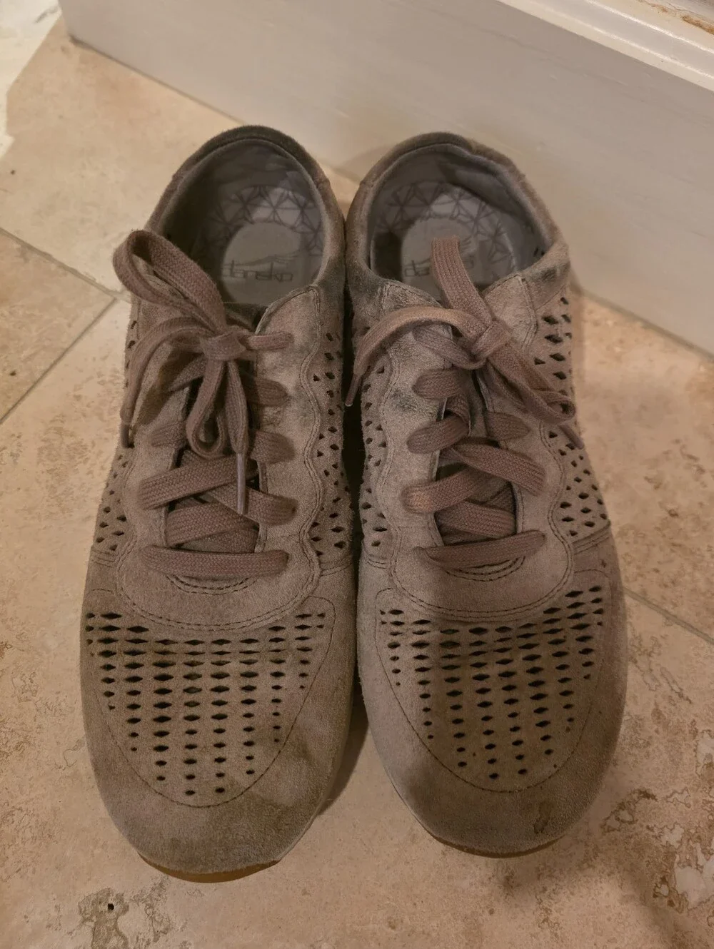 Dansko Suede Tan Leather Cut Out Sneakers Used Condition *Stains*